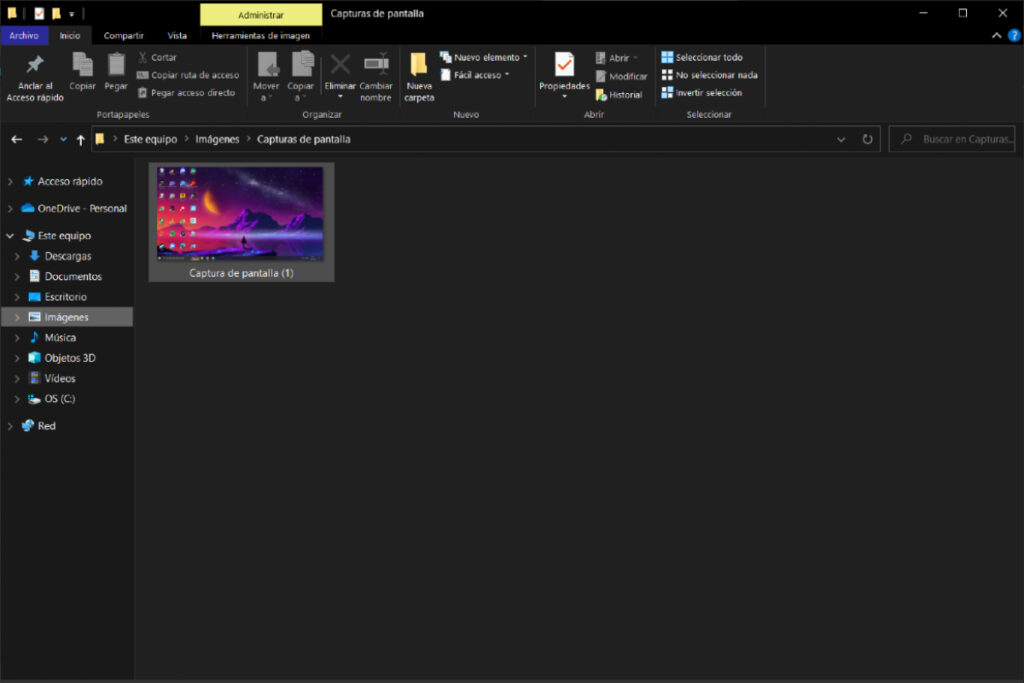 Captura de pantalla del Explorador de archivos de Windows.