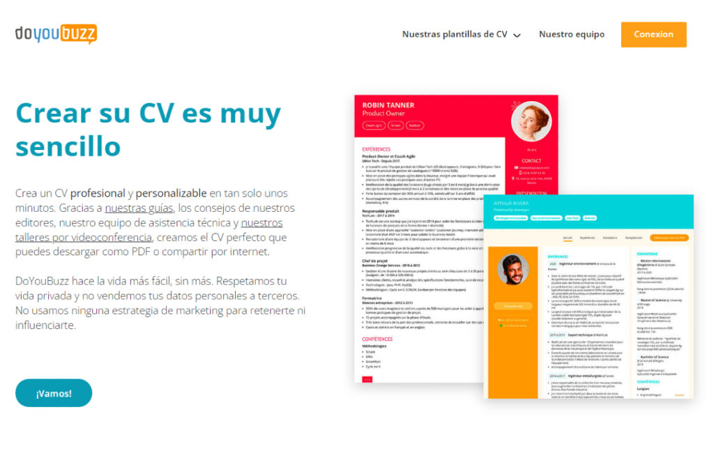 Captura de pantalla de un sitio gratis de CV: DoYouBuzz.