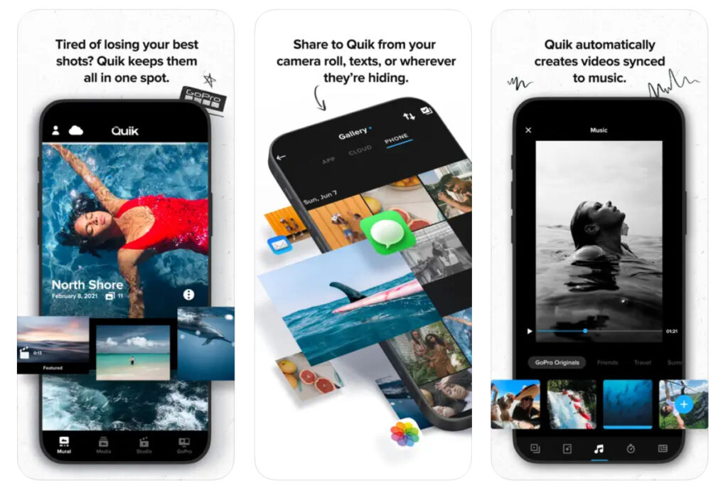Captura de pantalla de la aplicación GoPro Quik en un celular.