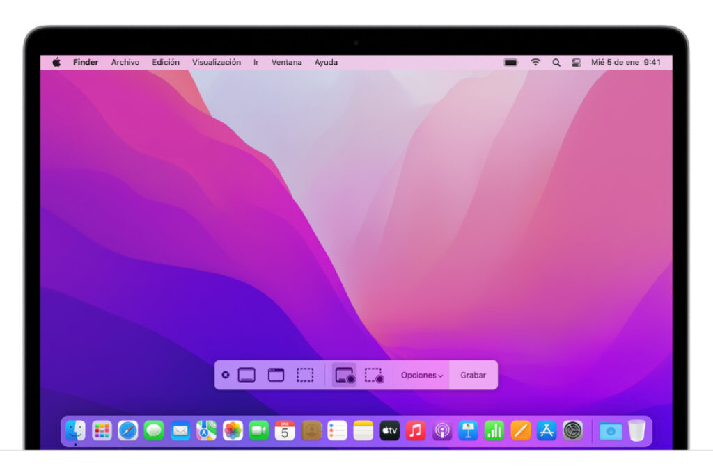 Captura de pantalla de la barra de herramientas de Mac.