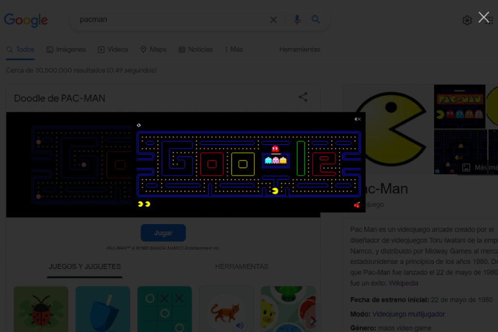 El juego Pac-Man en el buscador de Google.