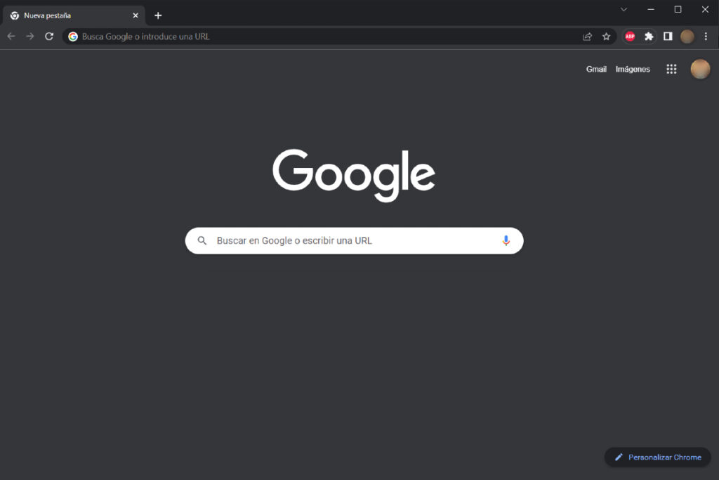 Captura de pantalla del inicio de Google en Chrome.