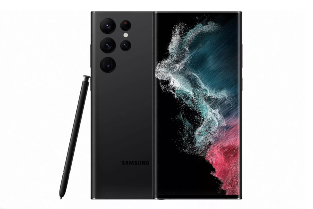 Un celular Samsung Galaxy S22 Ultra negro.