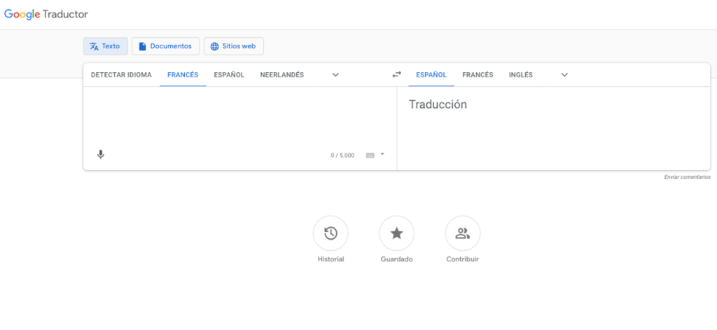 Captura de pantalla del Traductor de Google.