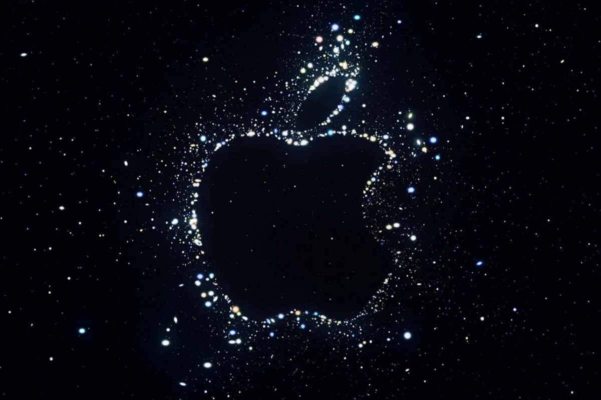 El Logo de Apple sobre un fondo negro, símbolo del Apple Event.