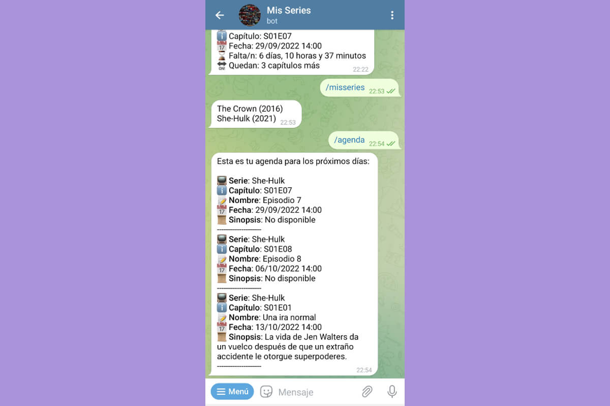 Mis Series bot en Telegram.
