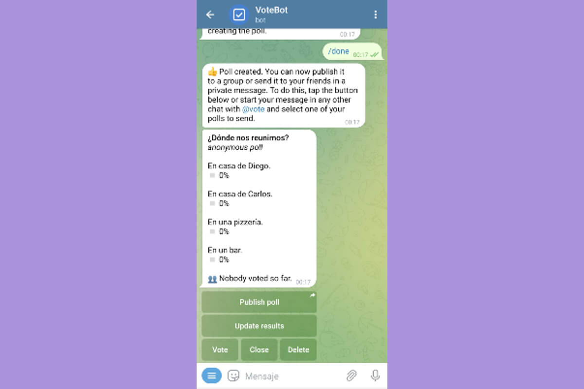 VoteBot en Telegram.