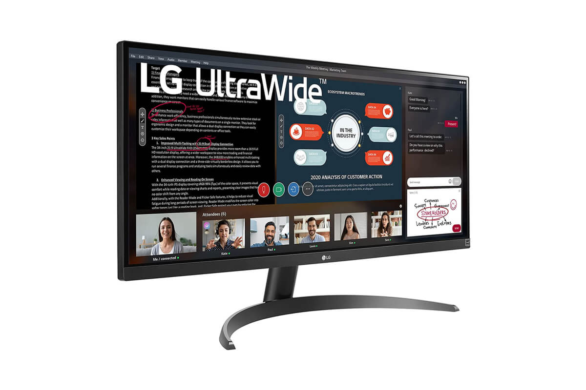 Un monitor LG Ultrawide con fondo blanco.