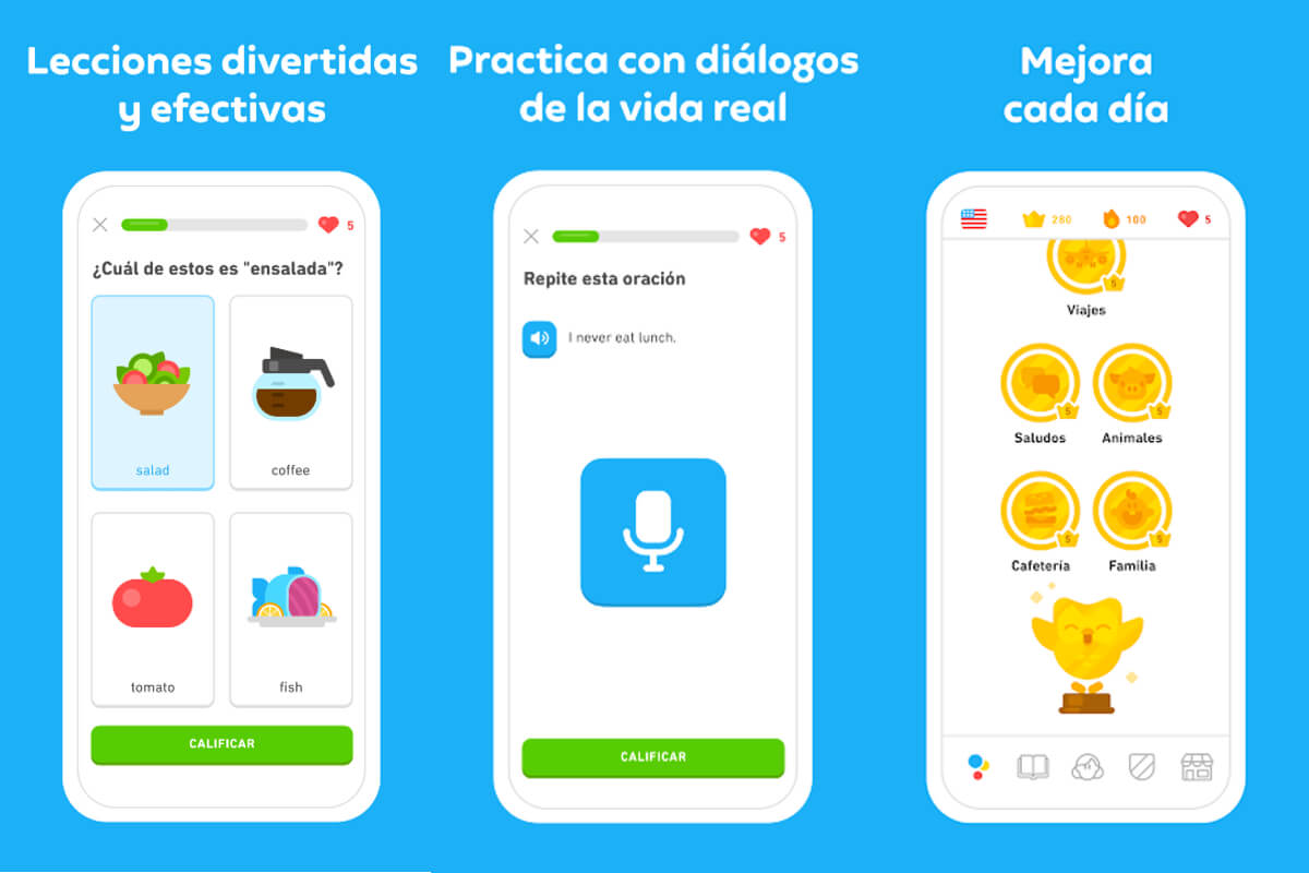 Captura de pantalla de la app Duolingo.