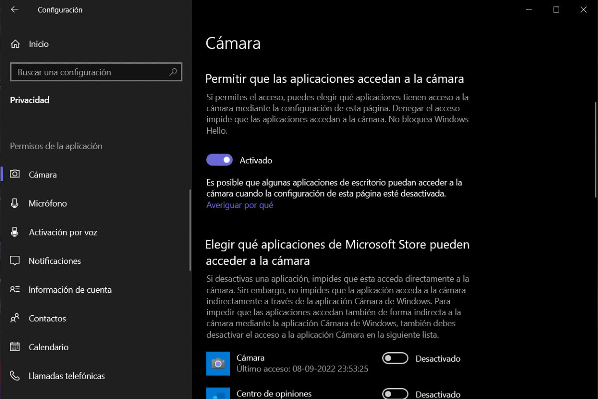 Captura de pantalla de los permisos de Microsoft Store.