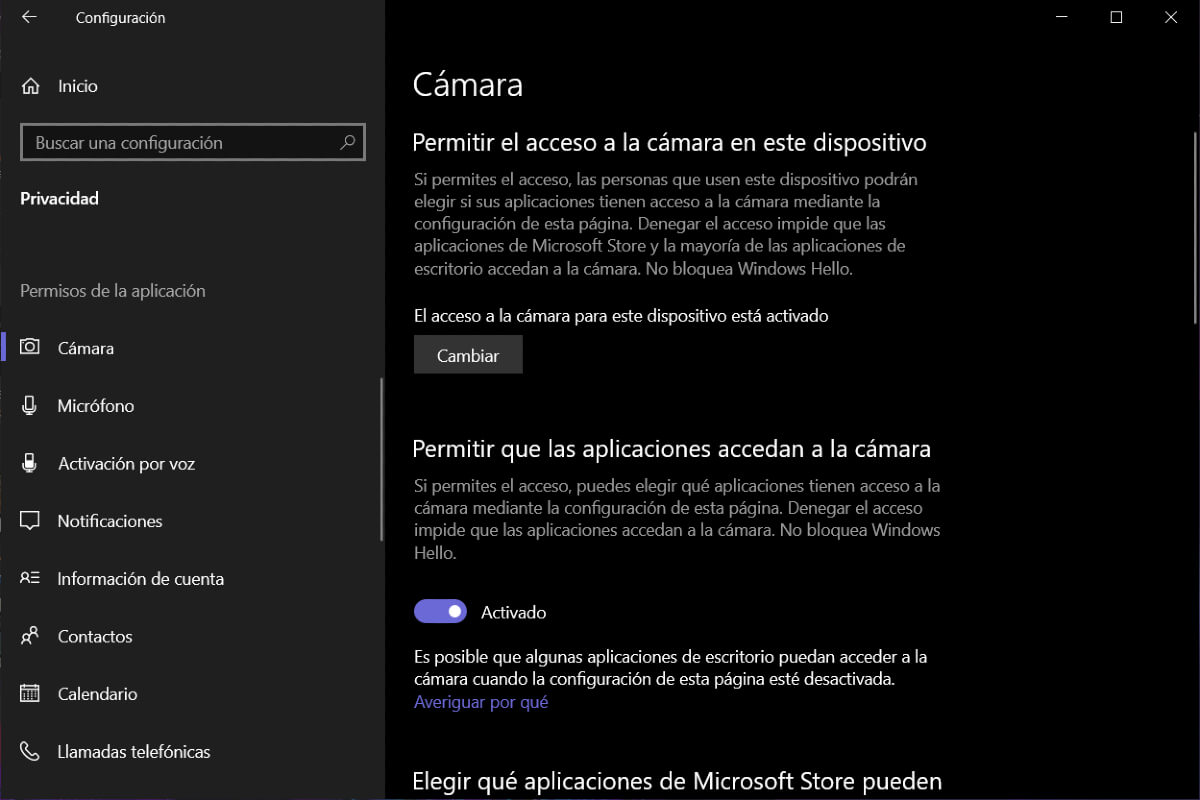 Captura de pantalla de los permisos de Windows.