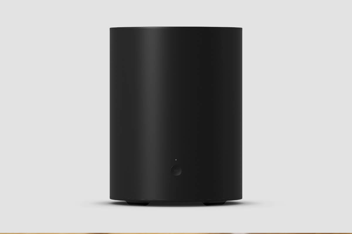 El nuevo subwoofer de Sonos, el Sub Mini, en color negro. Vista trasera.