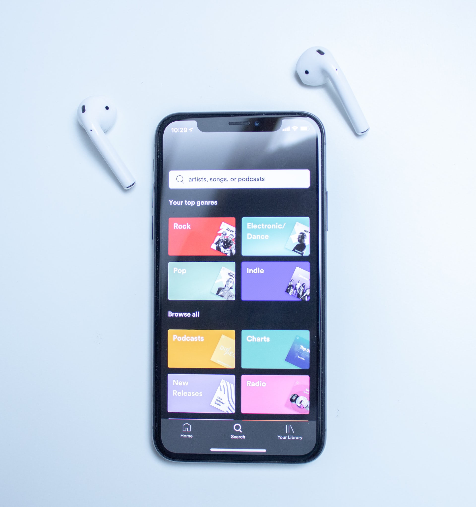 Interfaz de la app de música Spotify.