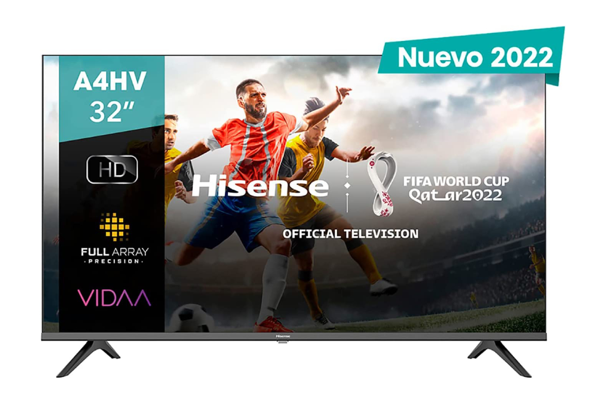 Smart TV Hisense HD de 32 pulgadas sobre fondo blanco.