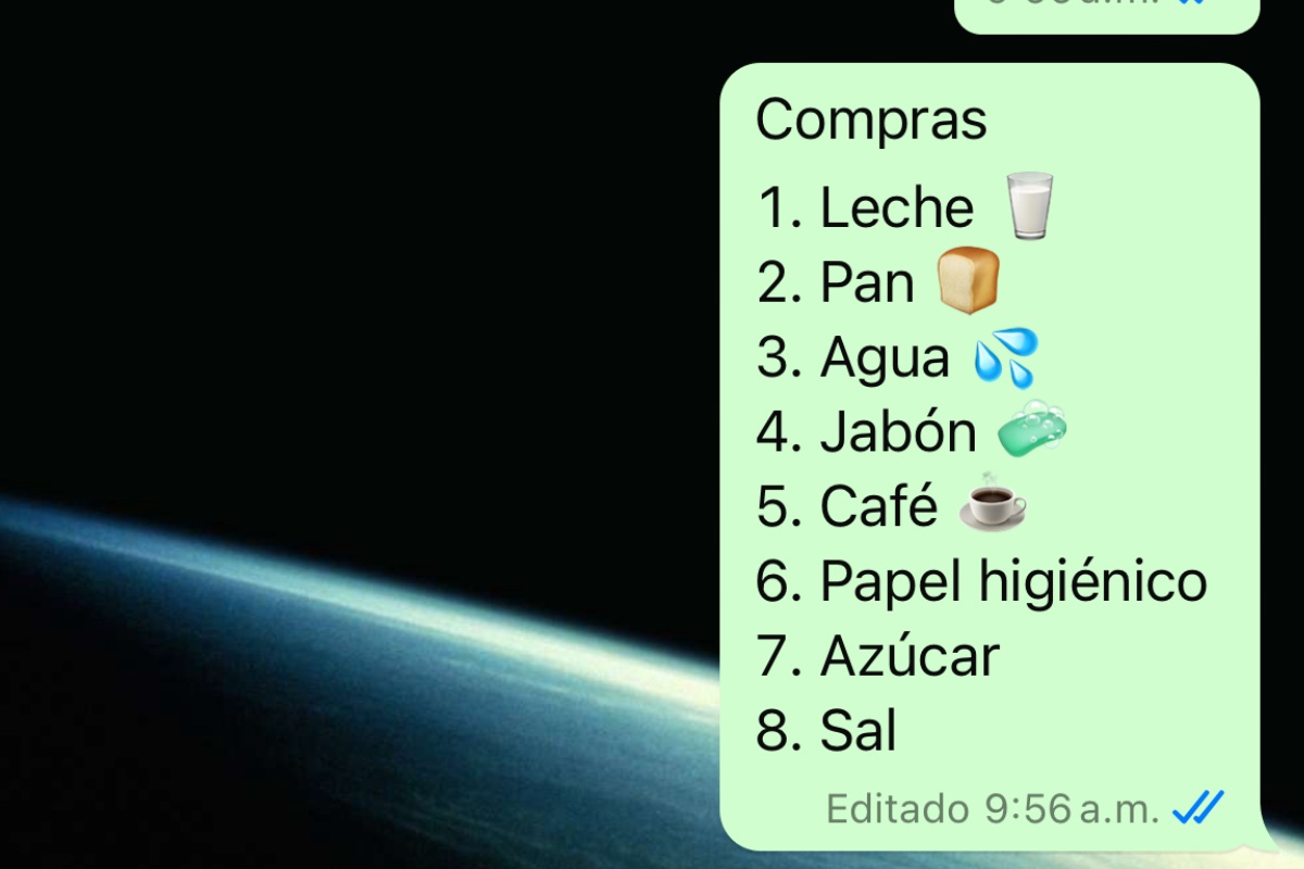 Una lista de compras en WhatsApp. 