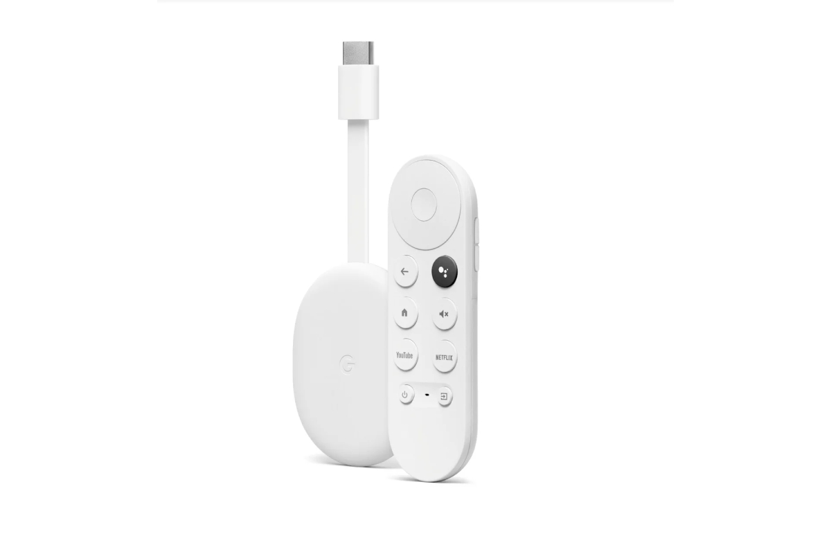 Chromecast con Google TV (2022) sobre un fondo blanco.