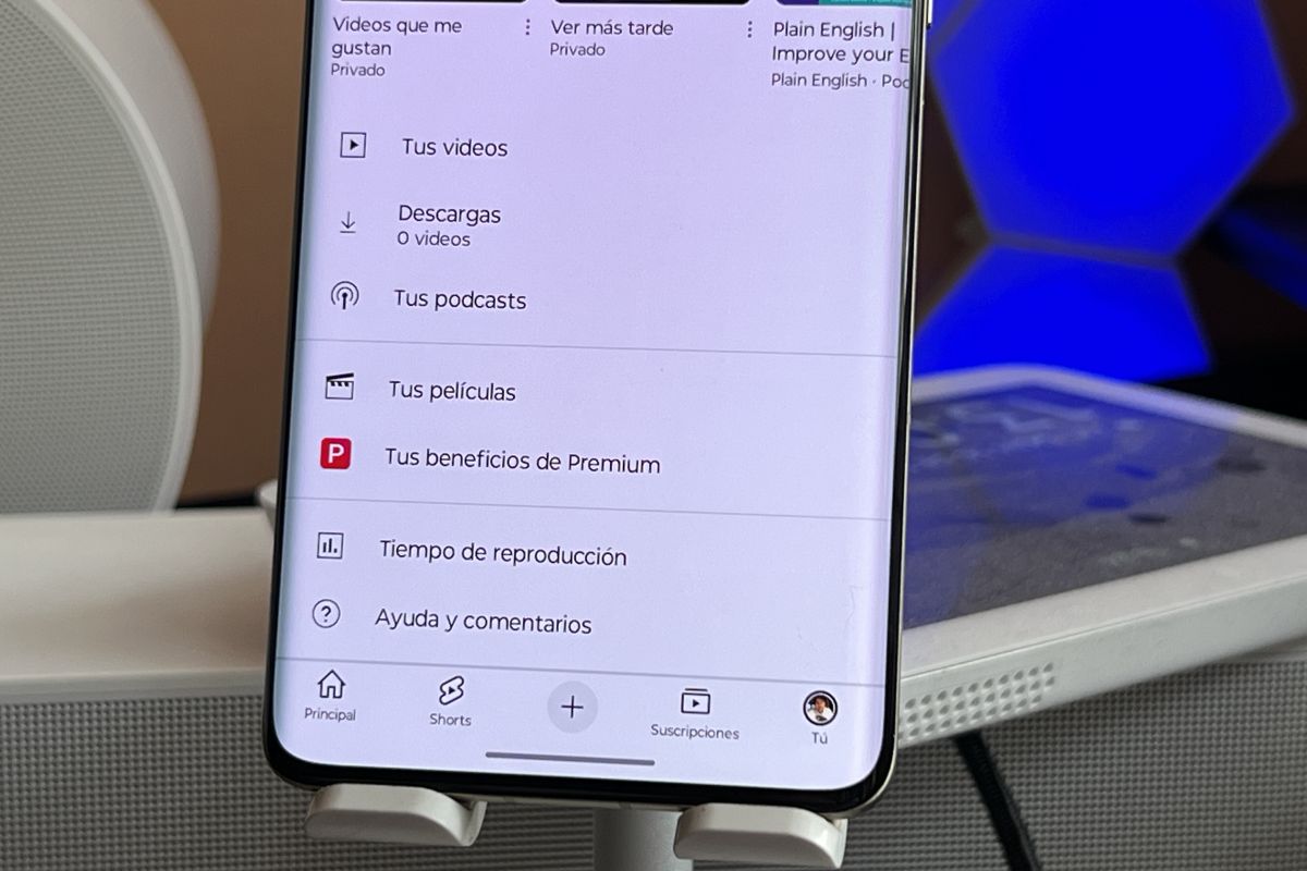 Interfaz de descargas en YouTube Premium.