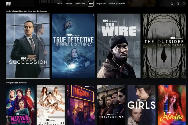 Interfaz de HBO Max.