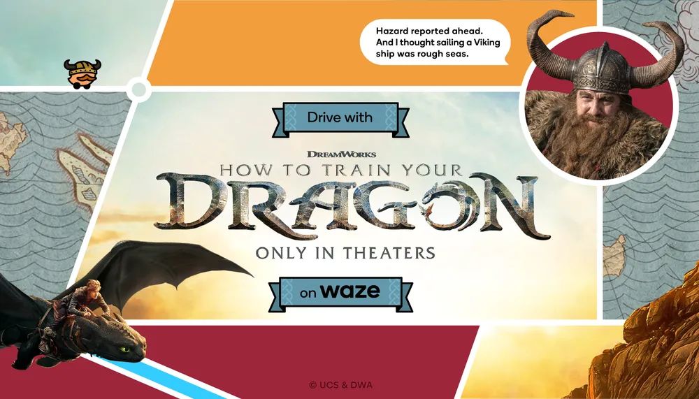 Arte del modo Cómo entrenar a tu dragón en Waze.