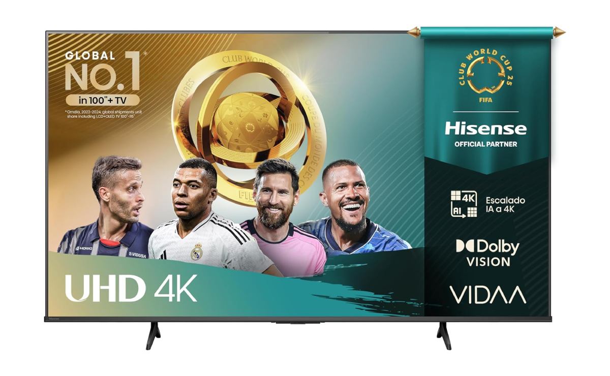Pantalla Hisense A5N de 55 pulgadas y resolución 4K sobre un fondo blanco.