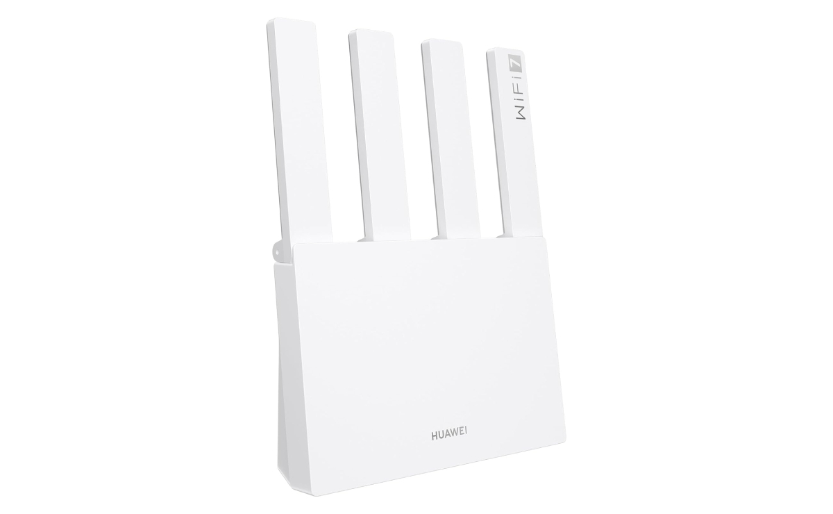 Router HUAWEI WiFi BE3 sobre un fondo blanco.