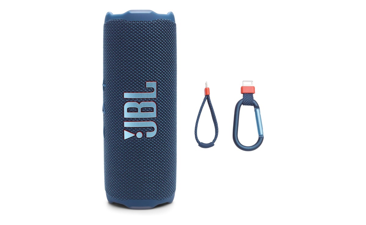 Bocina portátil JBL Flip 7 sobre un fondo blanco.