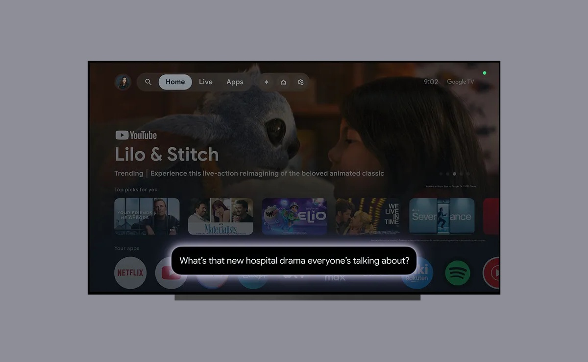 Una pantalla inteligente con Google TV ejecuta Gemini.