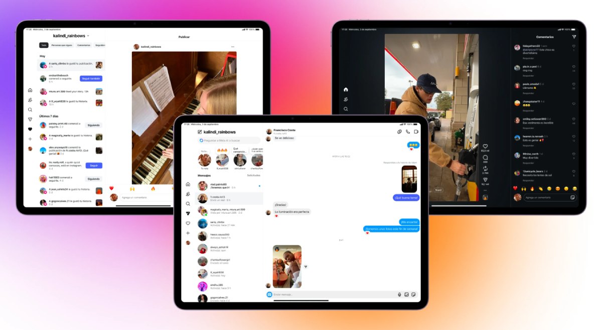 Una serie de iPad despliega la app de Instagram.