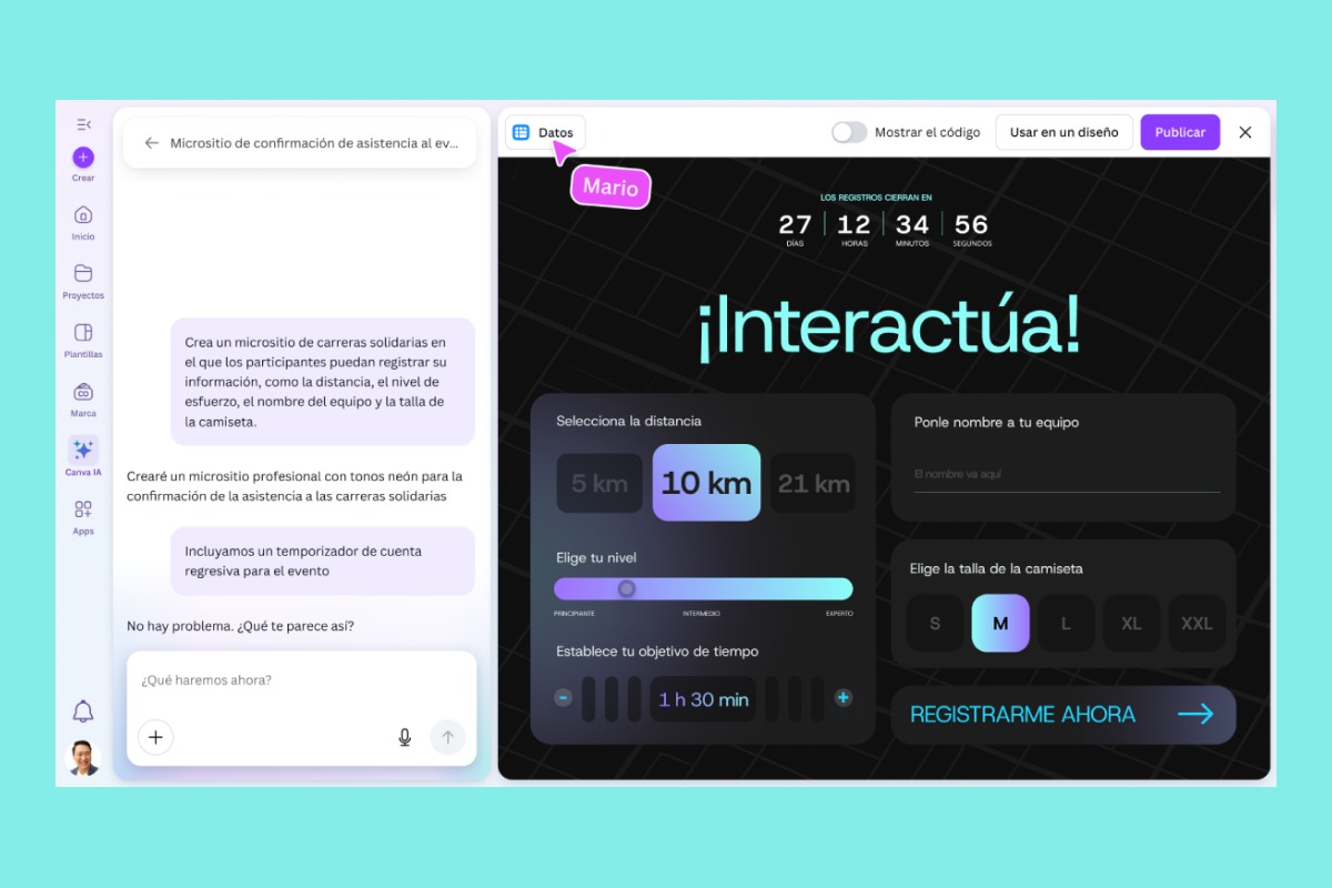 Interfaz de la plataforma de diseño Canva.