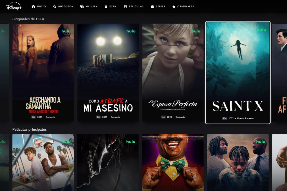 Interfaz del canal Hulu en Disney+. 