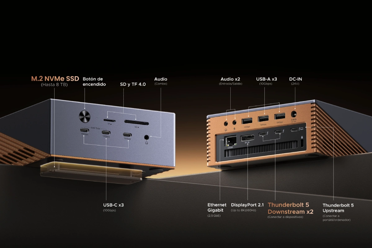 Puertos y entradas del docking station UGREEN Maxidok 17 en 1.