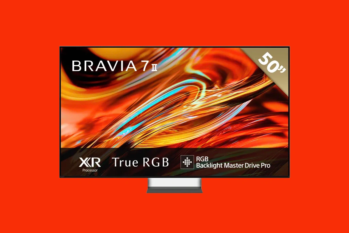 Sony BRAVIA 7 II sobre un fondo anaranjado.